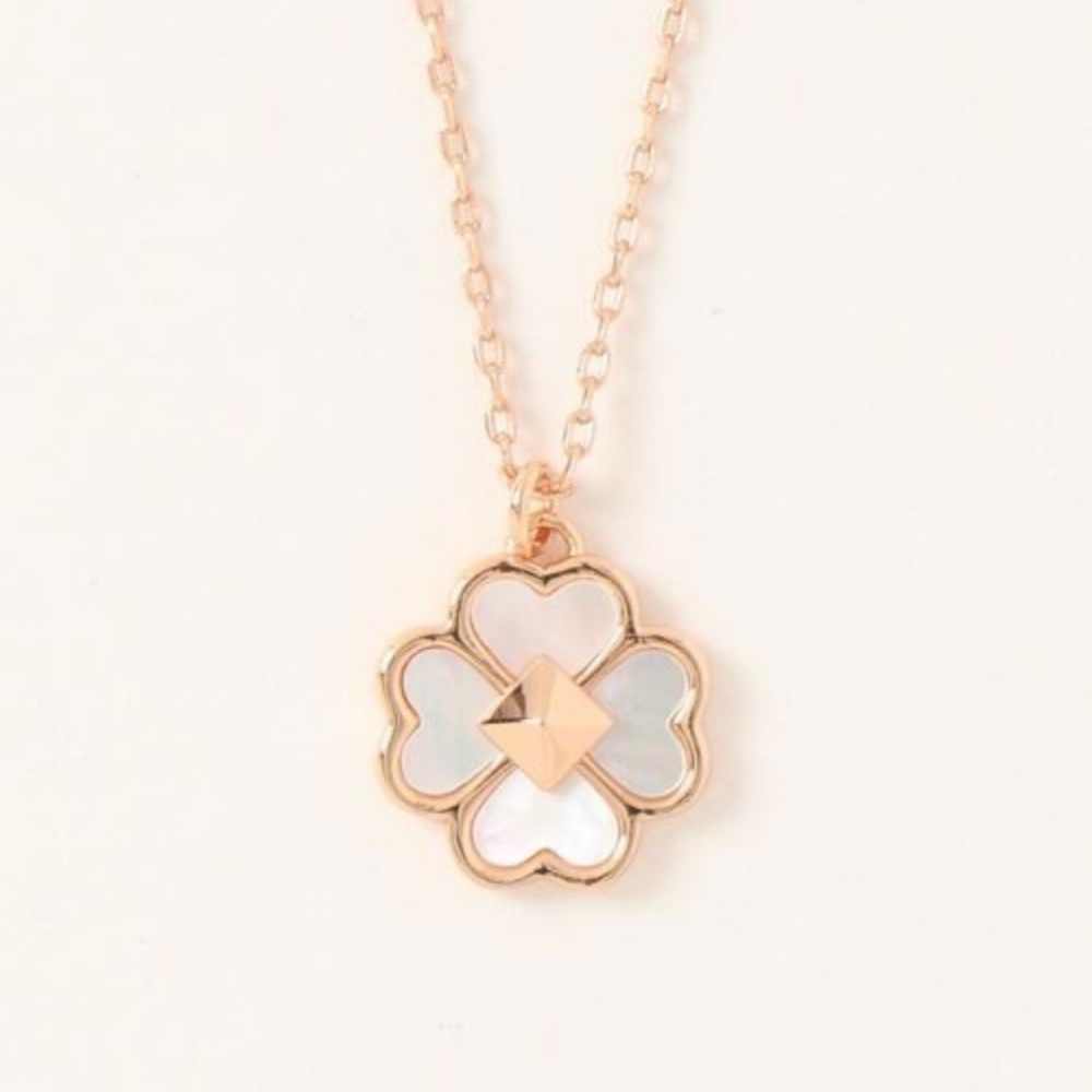 Kate Spade Rose Gold Flower Pendant Necklace Cream Enamel Spade Logo NWT Gift
